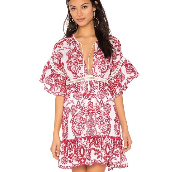 SAYLOR Dresses & Skirts - Saylor Embroidered Eyelet Red Dress size XS